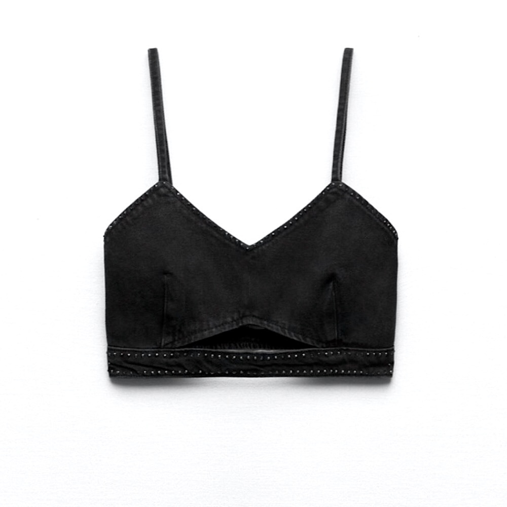 NWT Zara Rhinestone Denim Crop Top